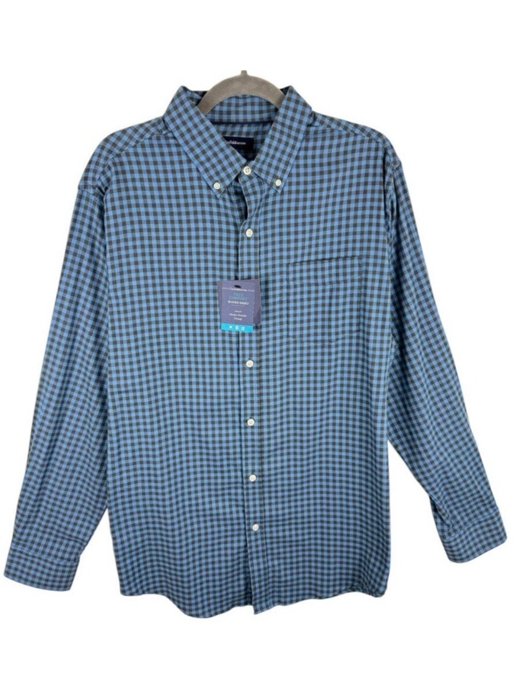 Croft & Barrow NWT Blue‎ Brown Checkered Long Sleeve Button Up Shirt Mens Large